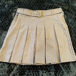 Grey Pleated Uniform Skirt with Gold Belt